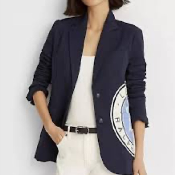 ⭐️Ralph Lauren Logo Stretch Cotton Canvas Navy Blazer—GORGEOUS!  Preppy—NWT—8 - Picture 1 of 12